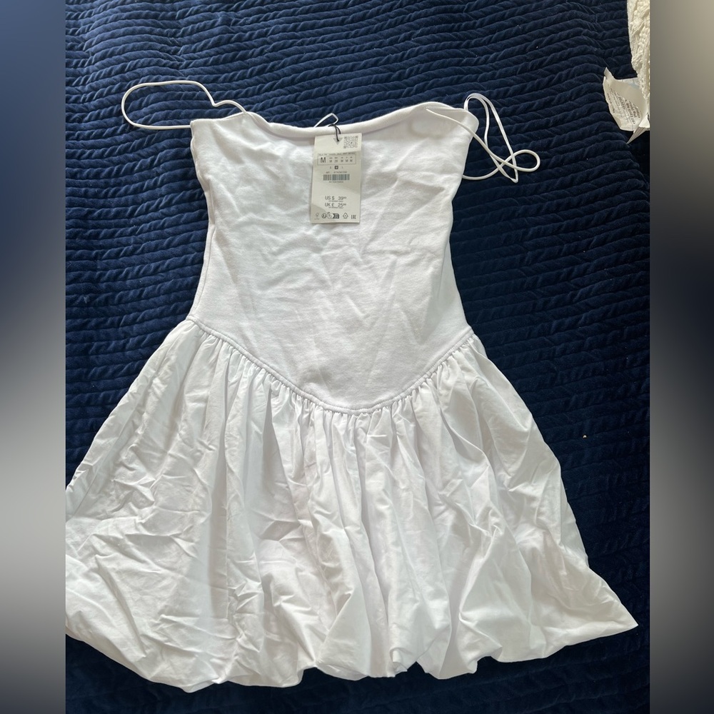 Zara White Spaghetti Strap bubble dress